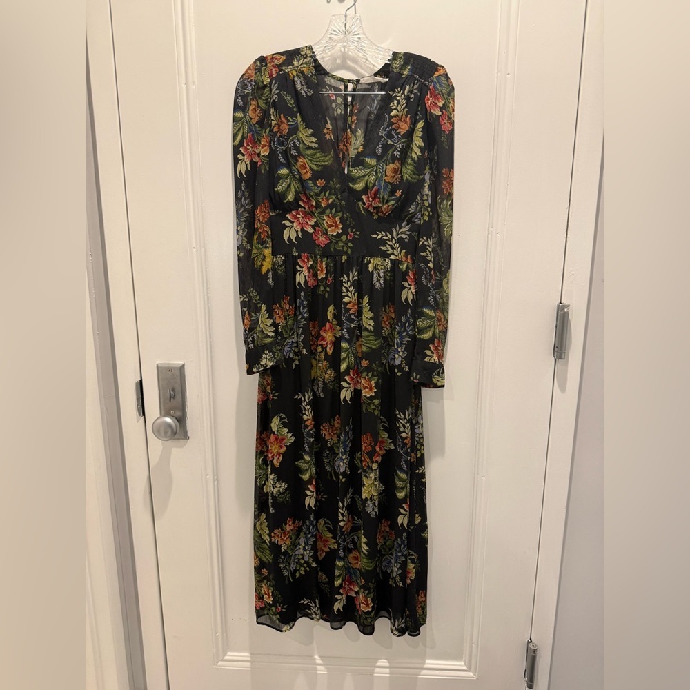 Mango Black Floral Long Sleeve Dress